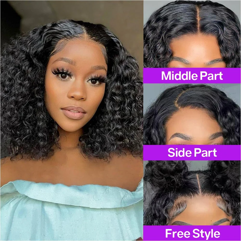 Bob Wig Human Hair Deep Curly Short Bob Wig Lace Front Human Hair 13x4 Deep Wave Lace Frontal Wigs For Women #1B Natural Black