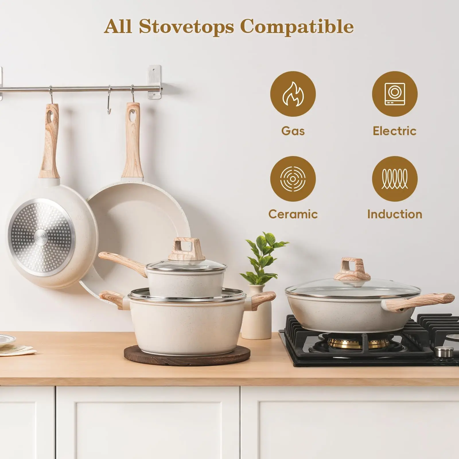 

Pots And Pans Set Nonstick, Granite Induction Kitchen Cookware Set, 10 Pcs Non Stick Cooking Set WITH/Frying Pans Saucepans