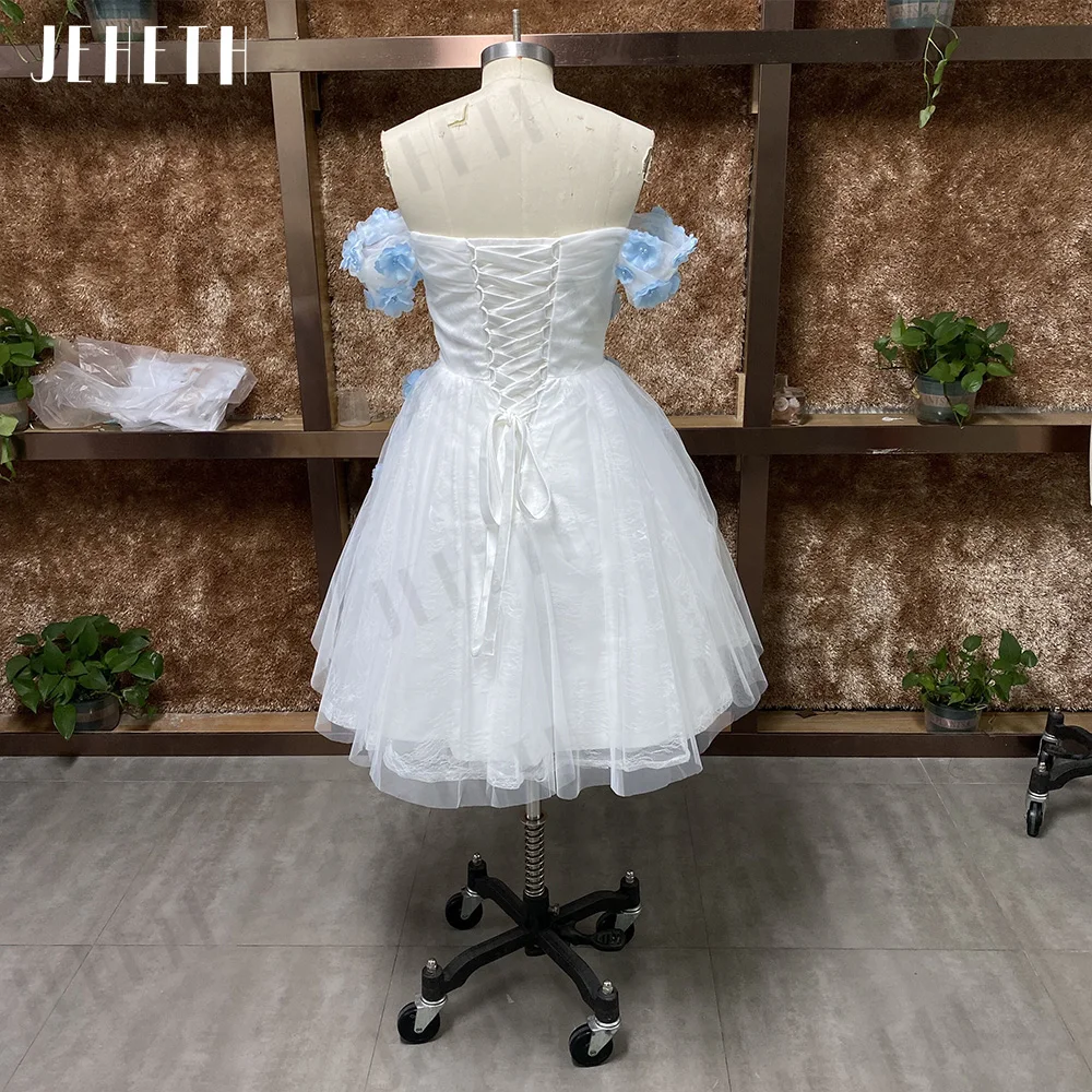 JEHETH Pastoral White Prom Dresses Floral 3D Party Off Shoulder Lace Homecoming Backless Evening Flowers Gown Sweetheart فساتين