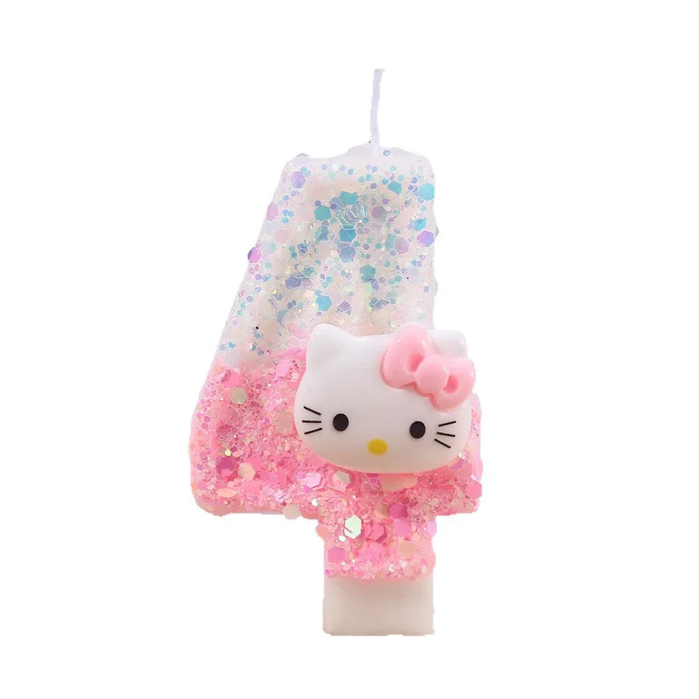 เทียนวันเกิดตัวเลขหัวแมวน่ารัก DIY ตกแต่งเค้ก สีชมพูขาว กลิตเตอร์ ปาร์ตี้สำหรับเด็กชายเด็กหญิง