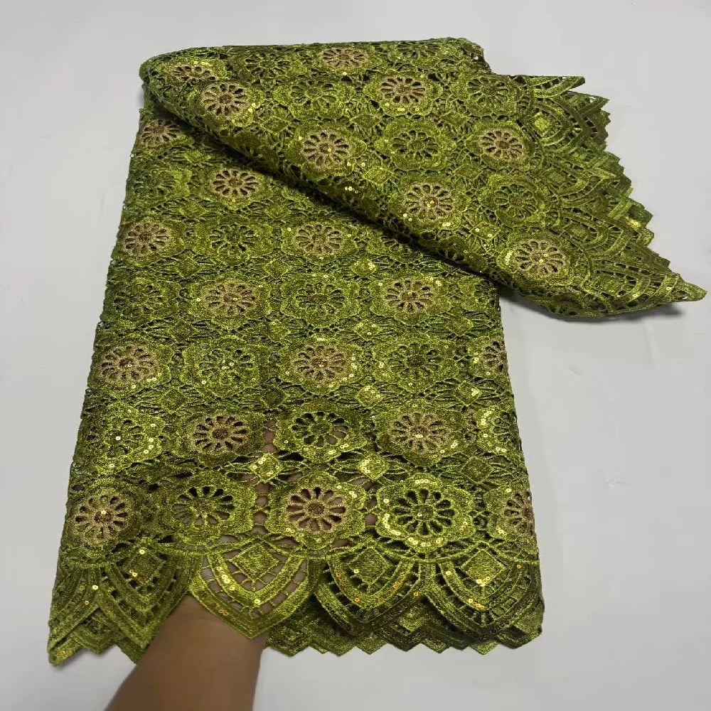 

African Cord Lace Fabric 2026 High Quality Nigerian SEQUINS Guipure Lace Fabric Water Soluble For Party