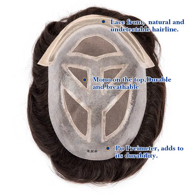 Mono & Pu With Lace Front Breathable For Male Hair Prosthesis 100% Indian Human Hair Toupee Men Wig Exhuast Systems Wig For Men