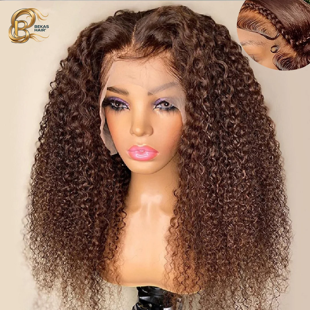 Peluca Frontal de encaje HD marrón Chocolate 13 × 6 peluca de cabello humano Frontal de encaje de onda profunda pelucas rizadas de colores pelucas onduladas de agua para mujeres ﻿ 5x5