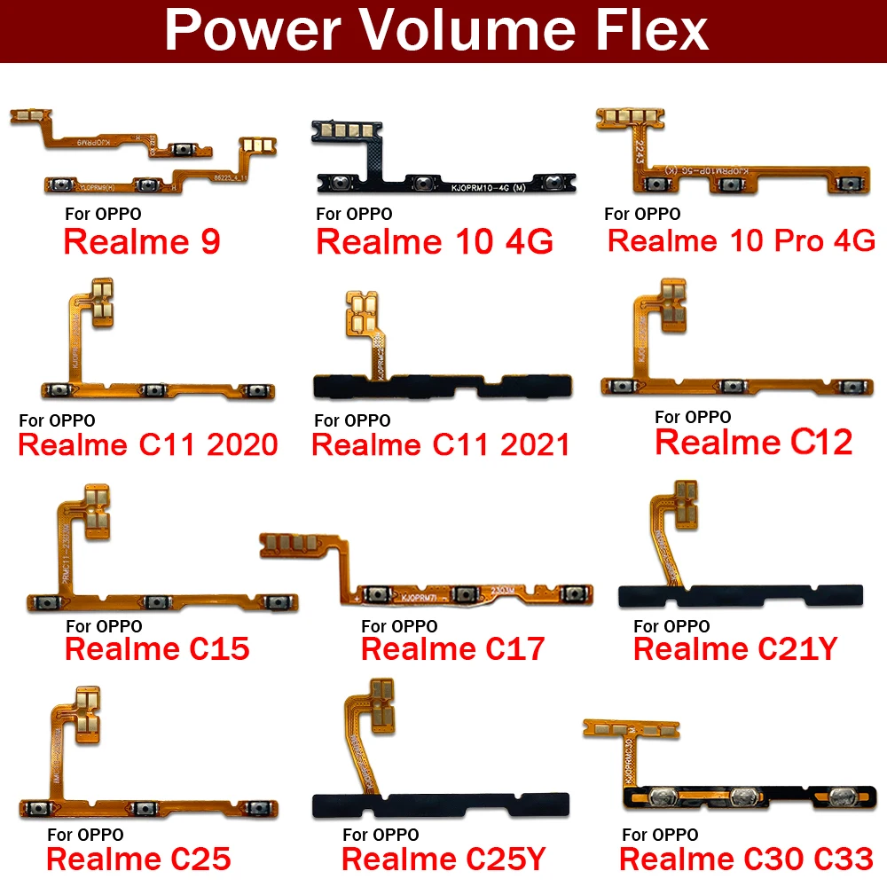 Power on off Volume Key Button Flex Cable For OPPO Realme 9 10 Pro C12 C15  C17 C21Y C25 C25Y C30 C33 C11 2020 2021 A94 4G 5G