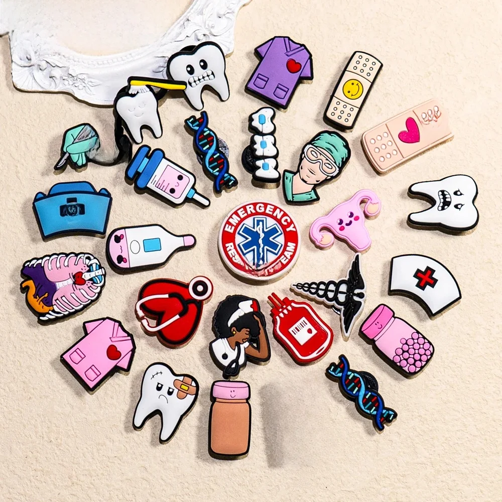 Breloques de chaussures médicales pour sabots, 1 pièce, accessoires pour filles, dents d'infirmière, épingles de décoration de chaussures en PVC pour femmes, baskets, cadeaux d'été