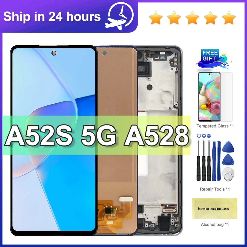 Testowany wyświetlacz A52S 6.5\'\' do Samsung A52s 5G A528 A528B A528M A528B/DS Wyświetlacz LCD Ekran dotykowy Digitizer Części naprawcze