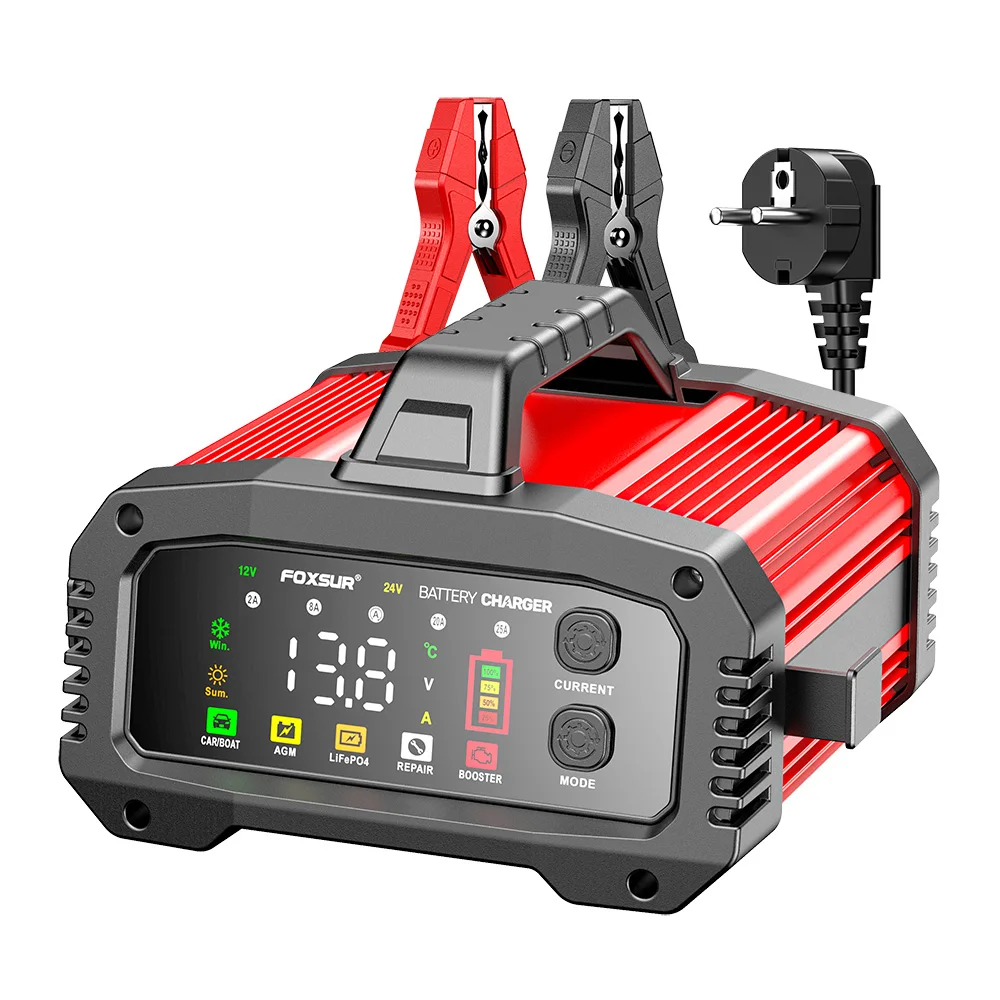 Tragbares 25A/15A Auto- und Motorrad-Batterieladegerät 12V/24V Intelligentes Ladegerät für Lithium AGM GEL Blei-Säure LiFePO4 Batterien