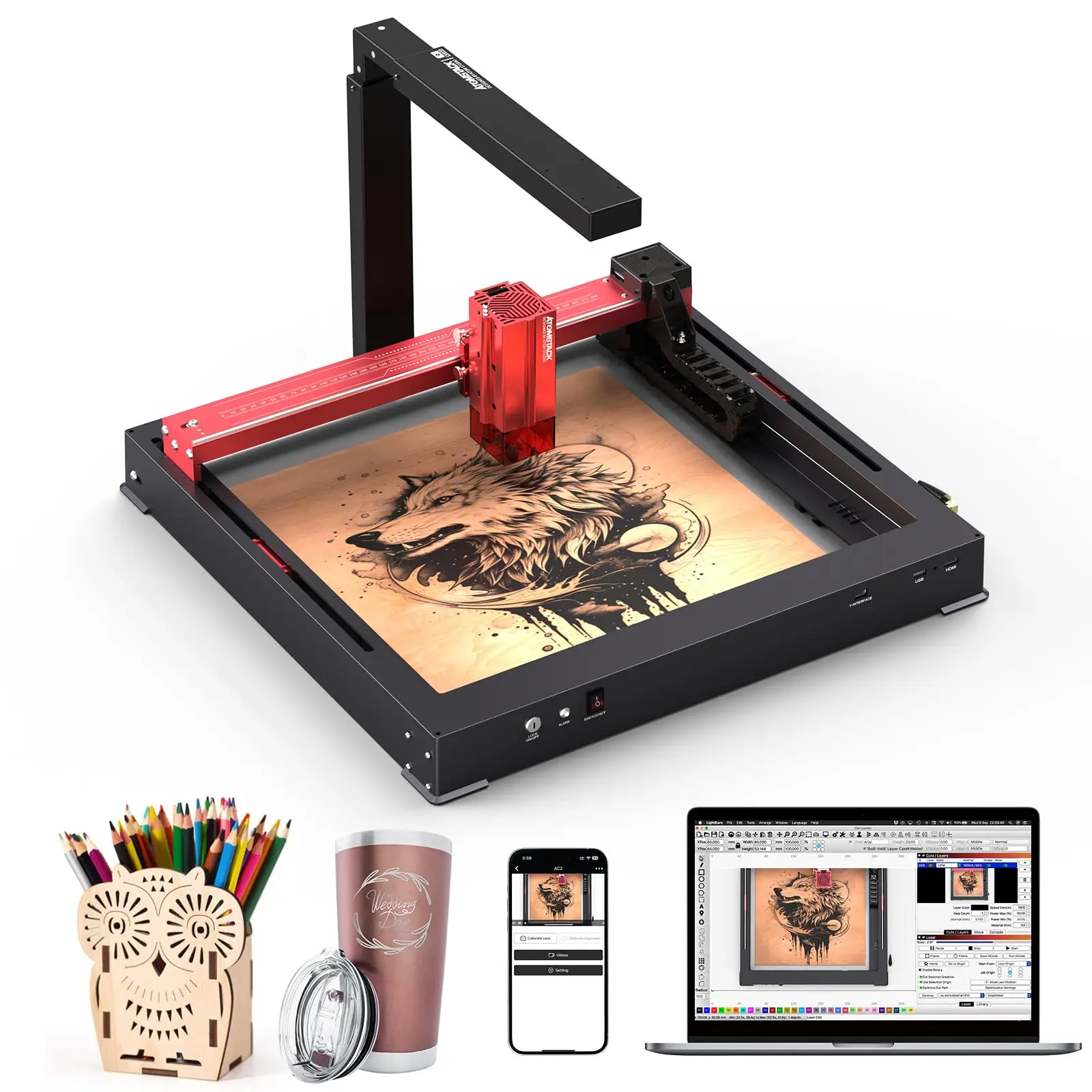 

A6 Pro Laser Engraving Machine With AC2 Lightburn Camera Wireless Precise Positioning Stacking Carving 6W Laser Engraver Cutter