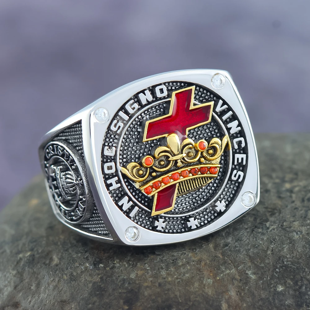 

Knights Templar In Hoc Signo Vinces Crusader Seal Freemasonry Masonic Sterling Silver Ring