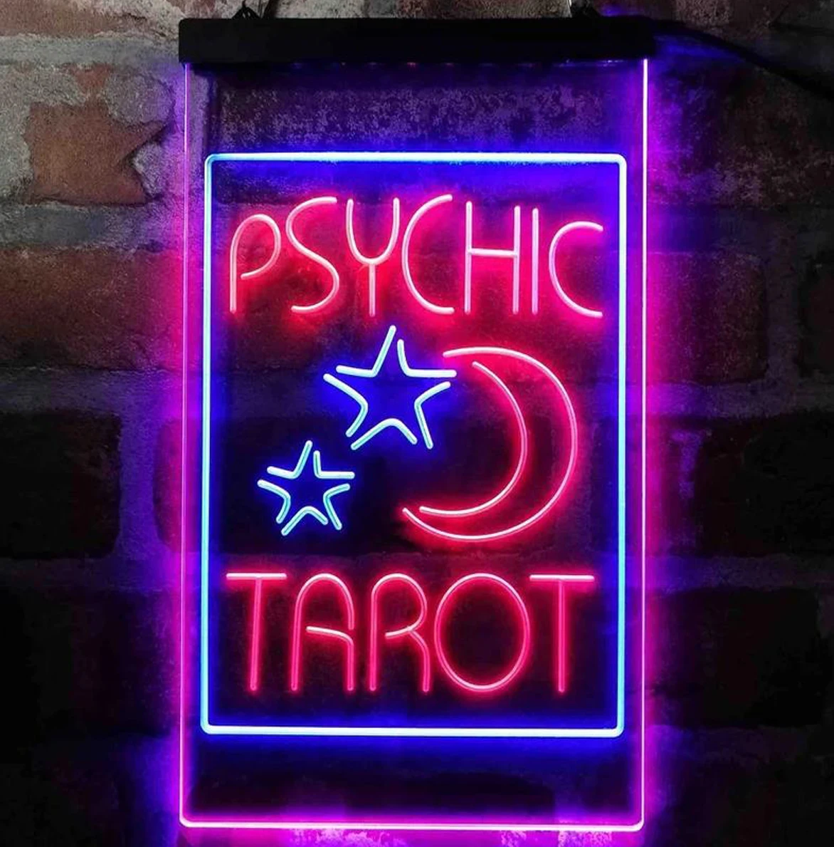 Custom Neon Sign Psychic Tarot. with Moon and Stars Dual Color LED Neon Light Shop Wall Decor Bedroom Decor Hanging Light