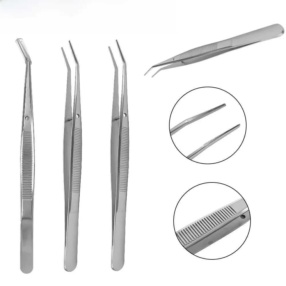 3 szt. Bawełniane pęsety dentystyczne ze stali nierdzewnej chirurgiczne ząbkowane zakrzywione pęsety szczypce kleszcze instrumenty stomatologiczne — zdjęcie 2