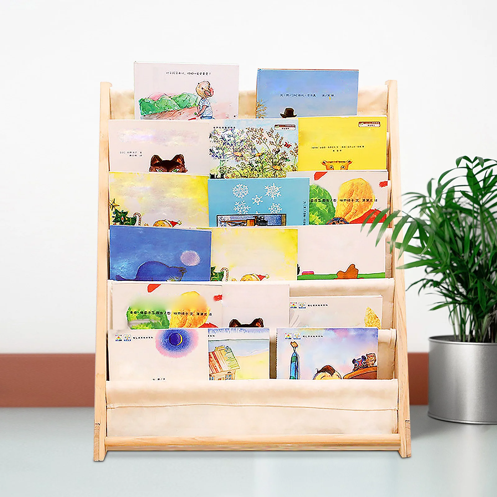 6-laags vrijstaande sling boekenrek plank organisator voor kinderen slaapkamer speelkamer speelgoed opslag bespaar ruimte (natuurlijk beige)