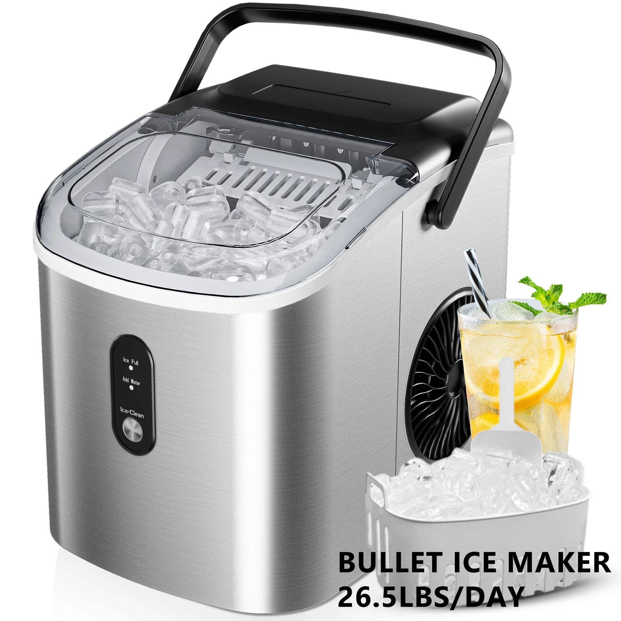 Vibekio Portable Ice Machine 26.5lbs/Day 9 Cubes in 6 Mins Ice Maker Machine Auto-Cleaning Countertop for Home Kitchen Camping