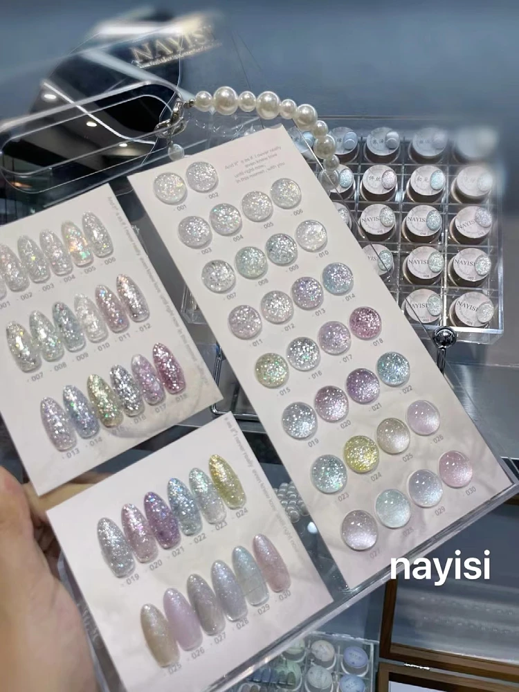 NAYISI 30 Colors Mismatched Broken diamond color Glitter Nail gel set New model 2024 Nail art kit Non-toxic Uv gel Nail salon