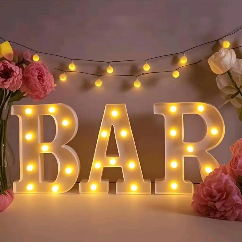 

Световая LED-буква BAR, светящаяся надпись, украшение для стола на вечеринку, подходит для баров, дней рождения, свадеб, праздников, карнавальных вечеринок.