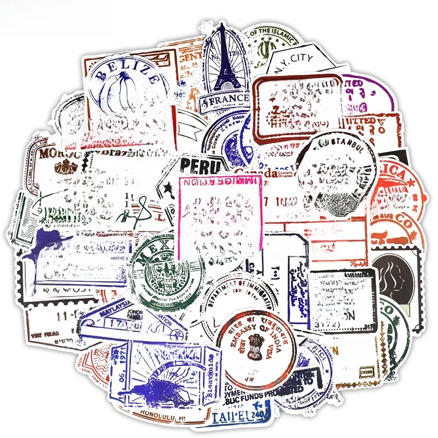 50 sztuk Retro Visa pieczęć pieczęć przezroczyste naklejki Postmark pocztowe Graffiti naklejki naklejki DIY walizka gitara Laptop lodówka samochodowa — zdjęcie 2