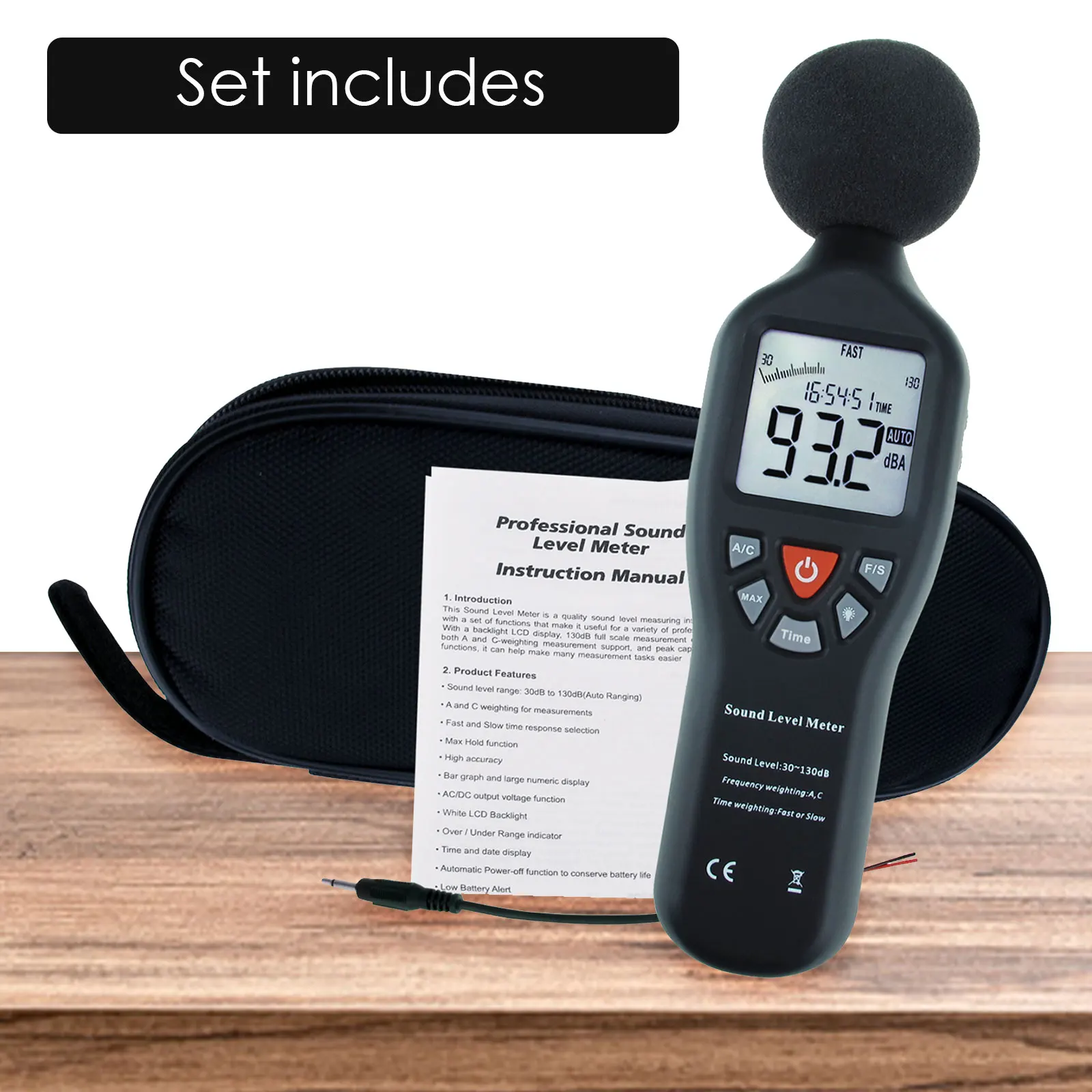 Compact Professional Sound Level Meter 30dB-130dB High Accuracy With Backlit Display