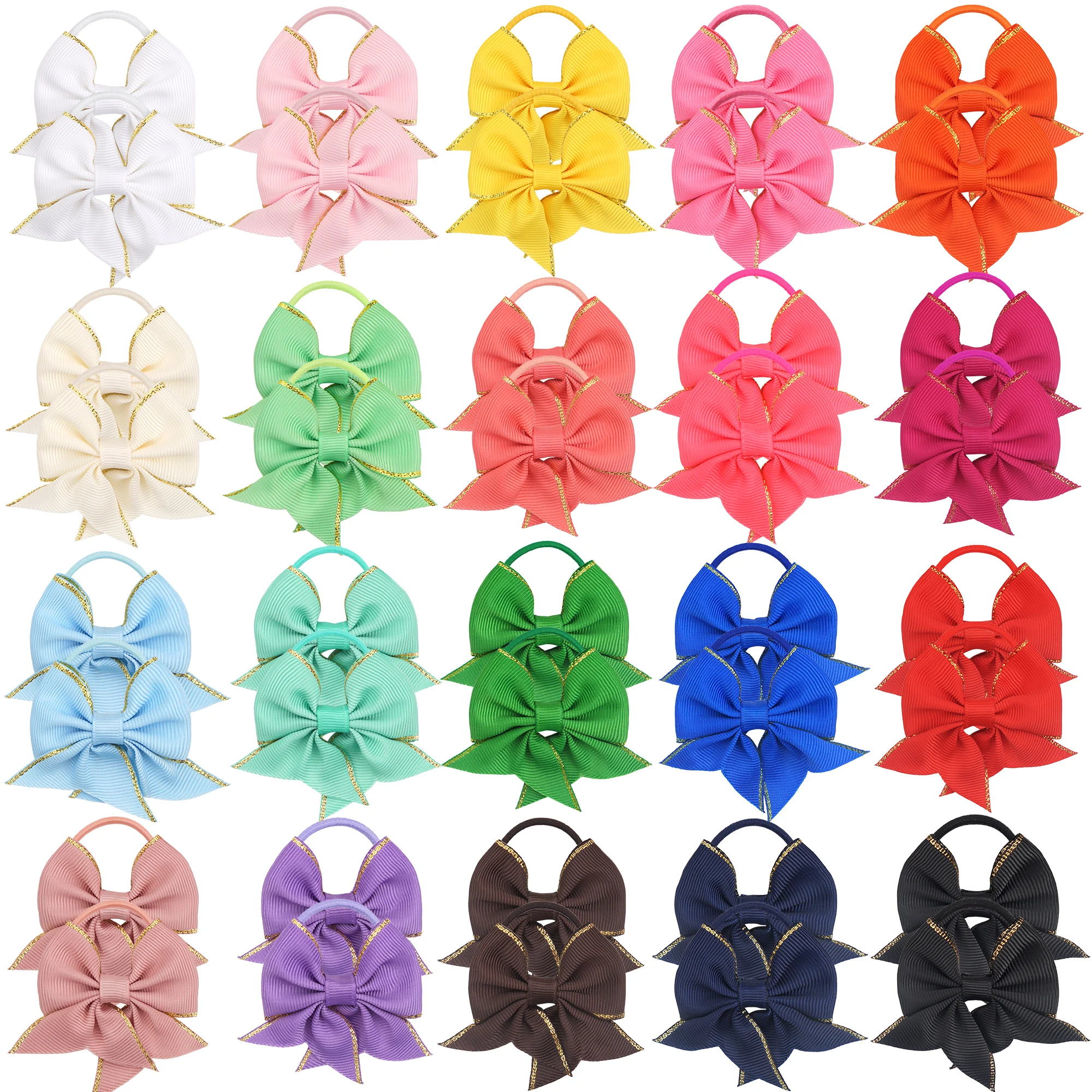 40pcs Grosgrain Ribbon Pigtail Hair Bows Elastic Hair Ties Hair Bands Holders Hair Accessories for Baby Girls Infants Toddler