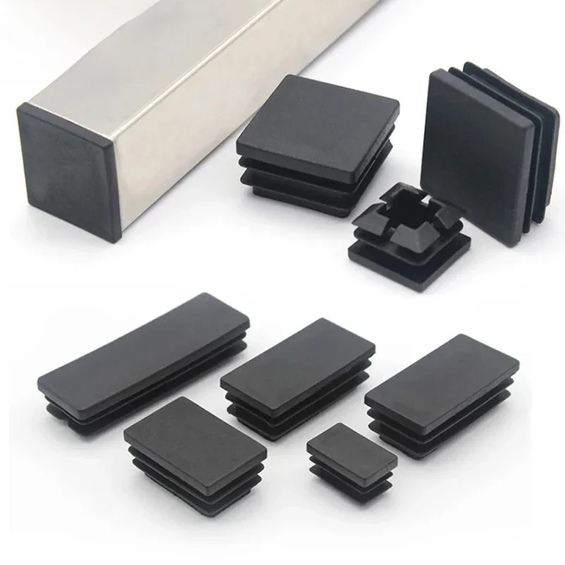 Bouchon de tuyau en plastique carré noir, bouchon d'extrémité rectangulaire, bouchon d'insertion de Tube, coussinet de pieds de Table et de chaise 10x10mm-100x100mm