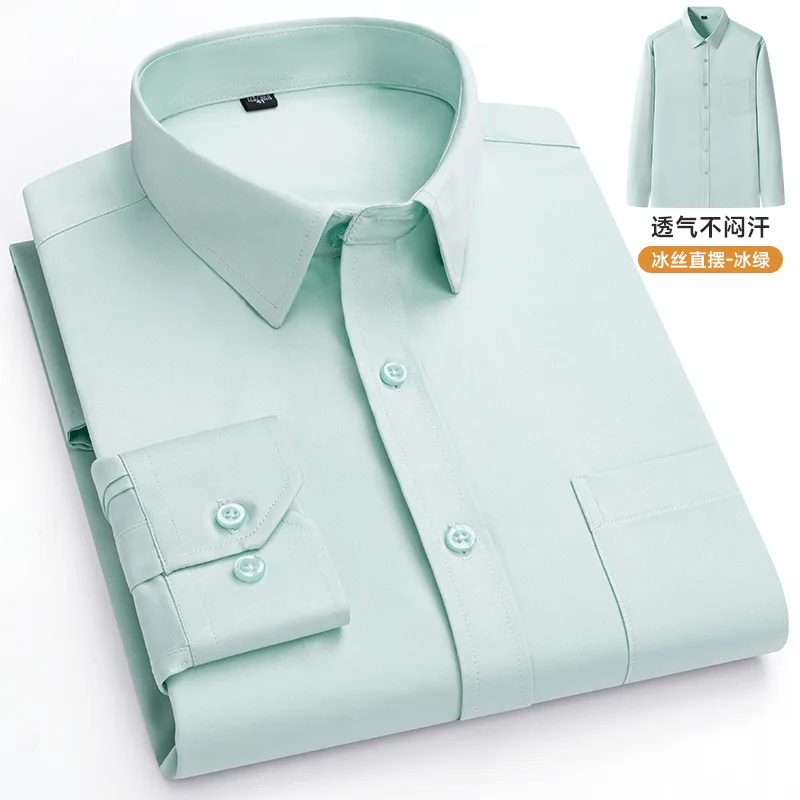 7XL Ice Silk Mens Shirts Long Sleeve Dress Shirts For Slim Fit Business Business Casual Regular-fit Tops Casual Business Office