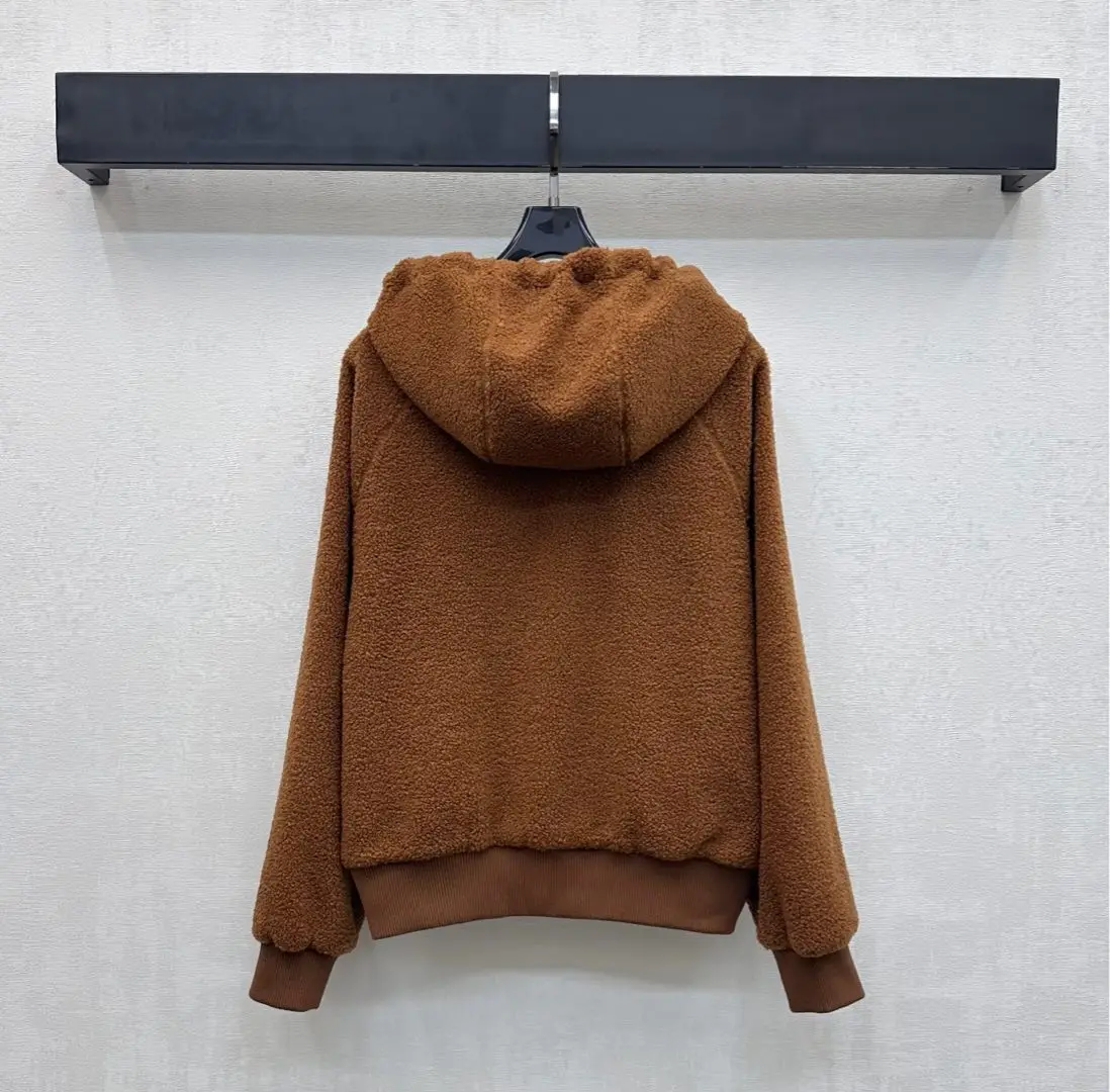 

Winter New Ladies Fashion High Quality Teddy Lamb Wool Hooded Zipper Coat