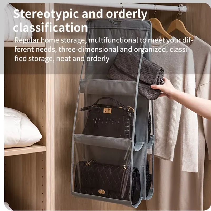 Handbag Hanging Storage Bag Storage Hanging Bag Non-Woven Multi-Layer Wardrobe Storage Dustproof Double-Sided Storage Bag