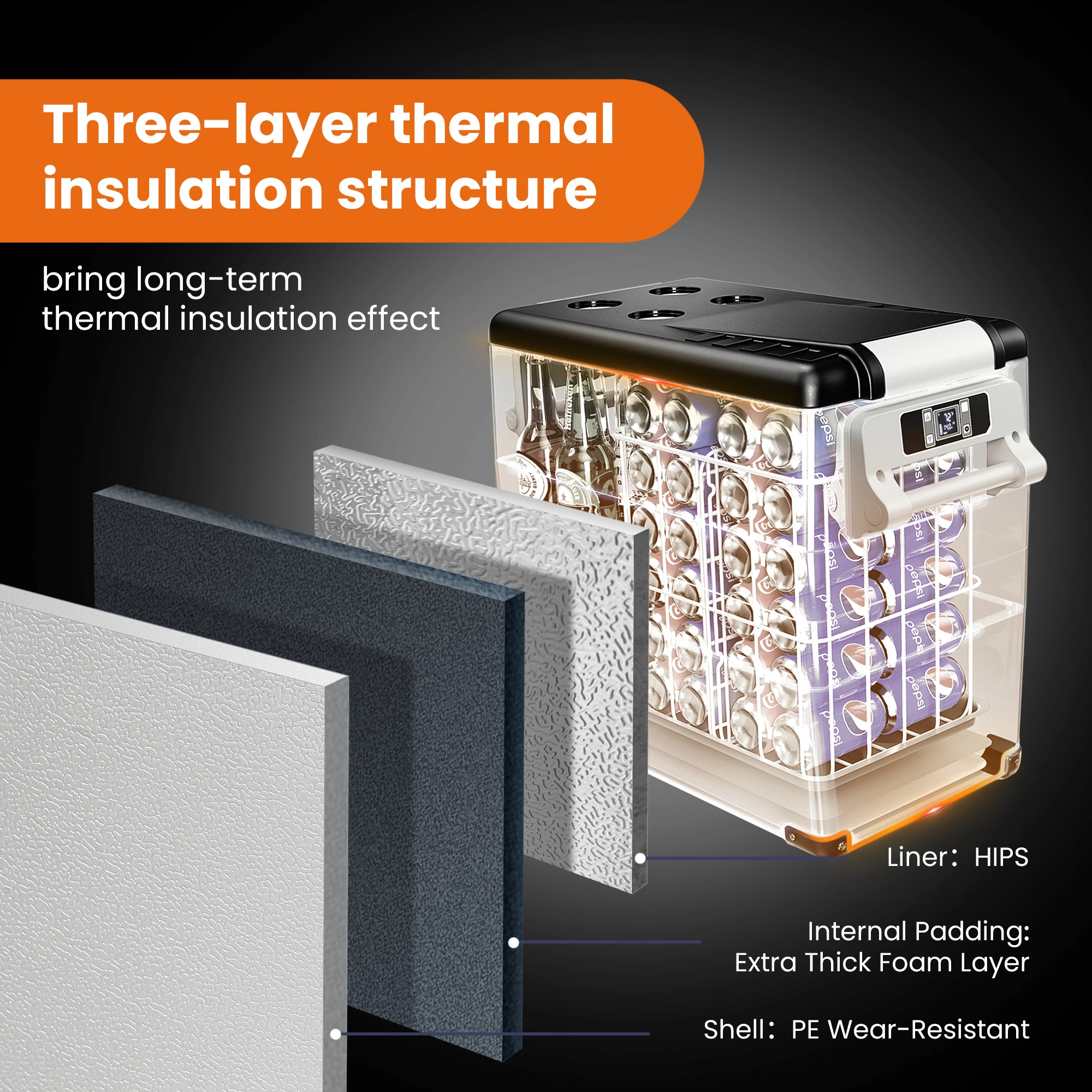 SIMZLIFE 55L Car Refrigerator 12/24V DC Fridge Freezer Dual Zone Portable Compressor Cooler for Camping Travel Truck