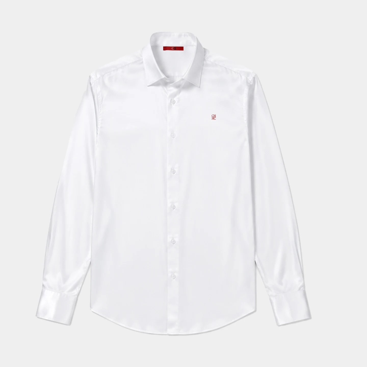 CH Logo Embroidered Left Chest Premium Satin Dress Shirt Men Versatile Work Meeting Wedding Casual Tops