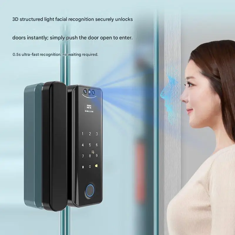 Leshine Bluetooth Electronic Glass Door Lock Face Fingerprint Password Recognition Remote Control RFID Card Biometric Tuya APP