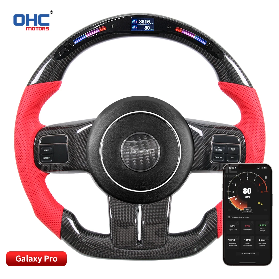 OHC Motor Customized 100% Real Genuine Carbon Fiber Light Up LED Steering Wheel Compatible for 2011-2017 Jeep Wrangler JK JKU