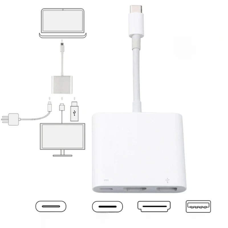 USB HUB Type C naar HDMI-compatibele kabel 4K-converteradapter Type C naar HD-MI/USB 3.0/Type-C voor pc-laptop MacBook Huawei Mate 30 - afbeelding 2