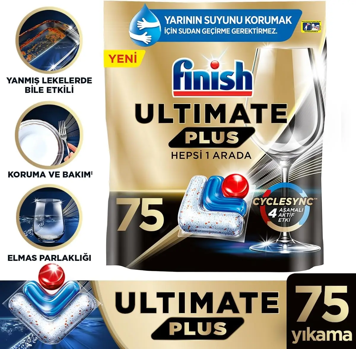 Finish Ultimate Plus - 75 Count - Dishwasher Detergent - With Protector Shield and CycleSync™ Technology - Dishwashing Dish Tabs