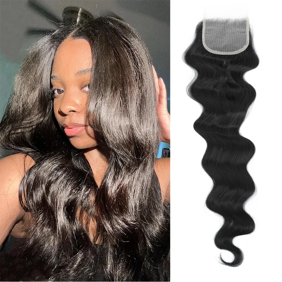 

Body Wave 4x4 Lace Closure 22 Inches Synthetic Hair Lace Front Natural Black High Temperature Fiber For Women Cosplay And Daily