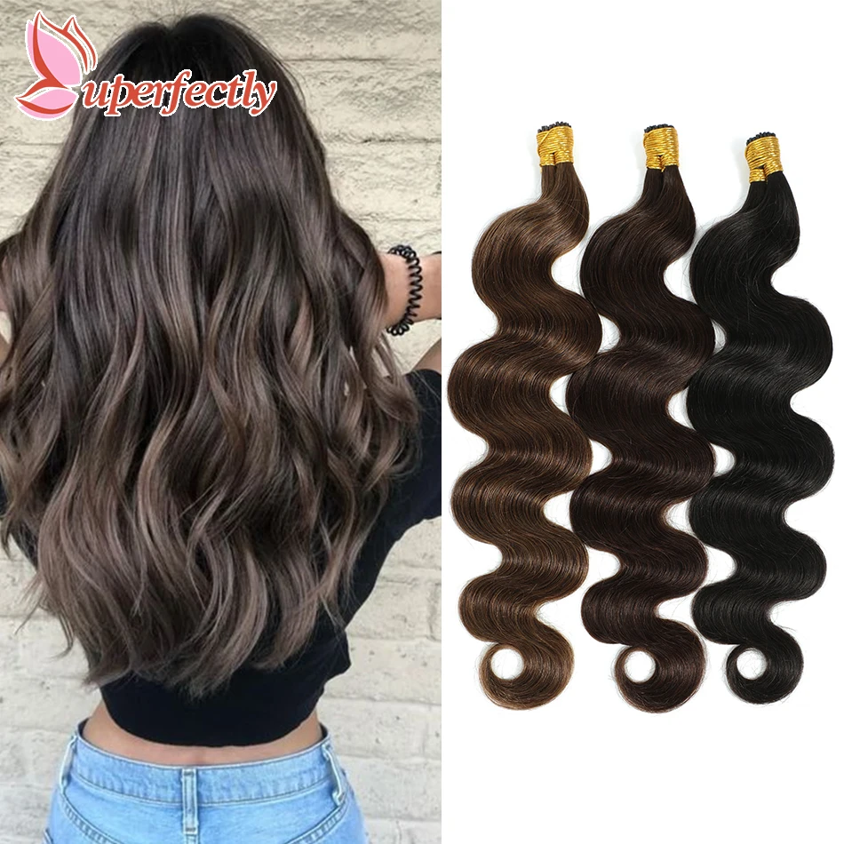 

I Tip Hair Extensions Human Hair Body Wave Natural Hair Extensions Keratin Capsule Brown Blonde Color 1.0g/Strand 12-26Inch