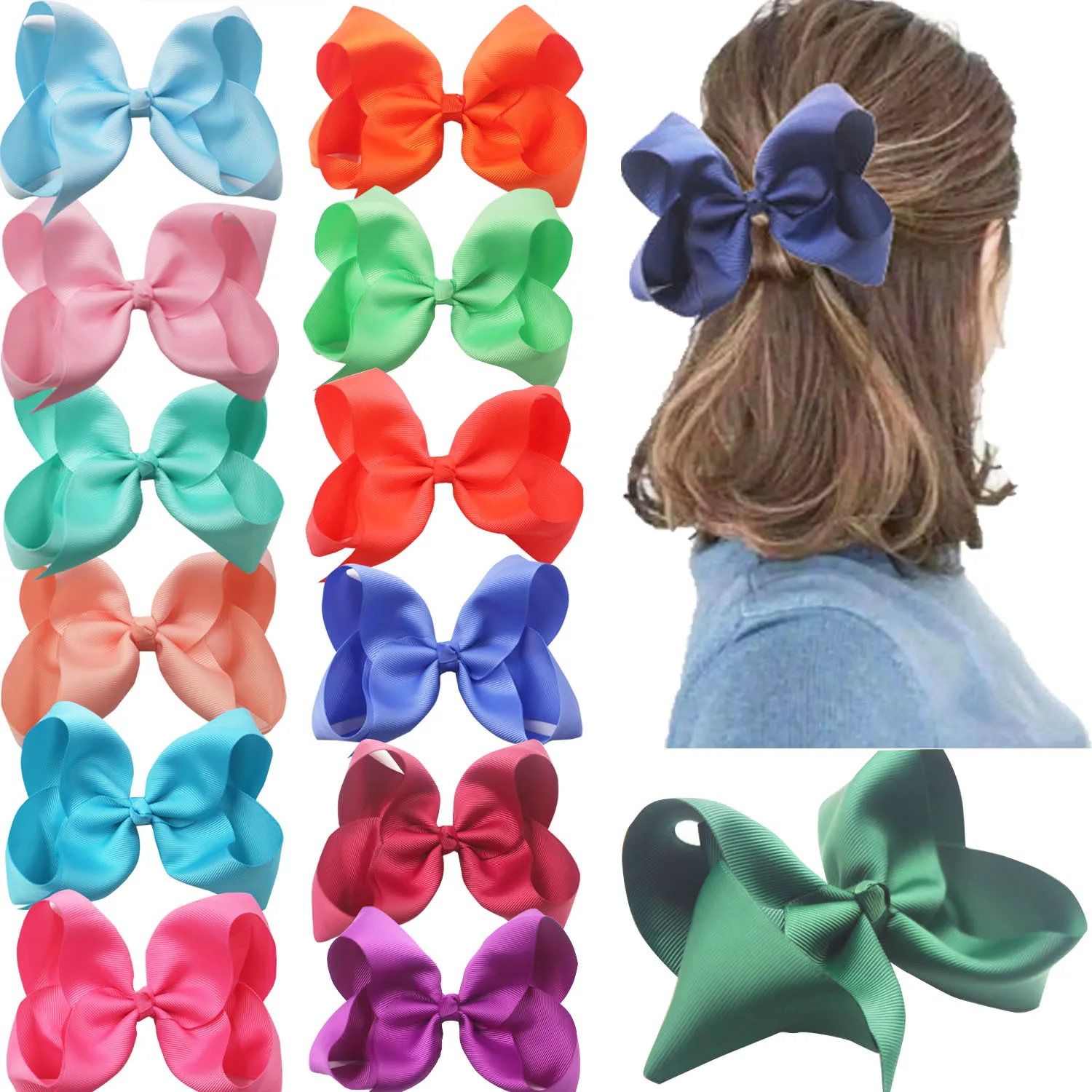 Children\'s Kids Hairpin Girl Colorful Bow Hair Clips for Baby Girls (Size:15cm/6 inch)