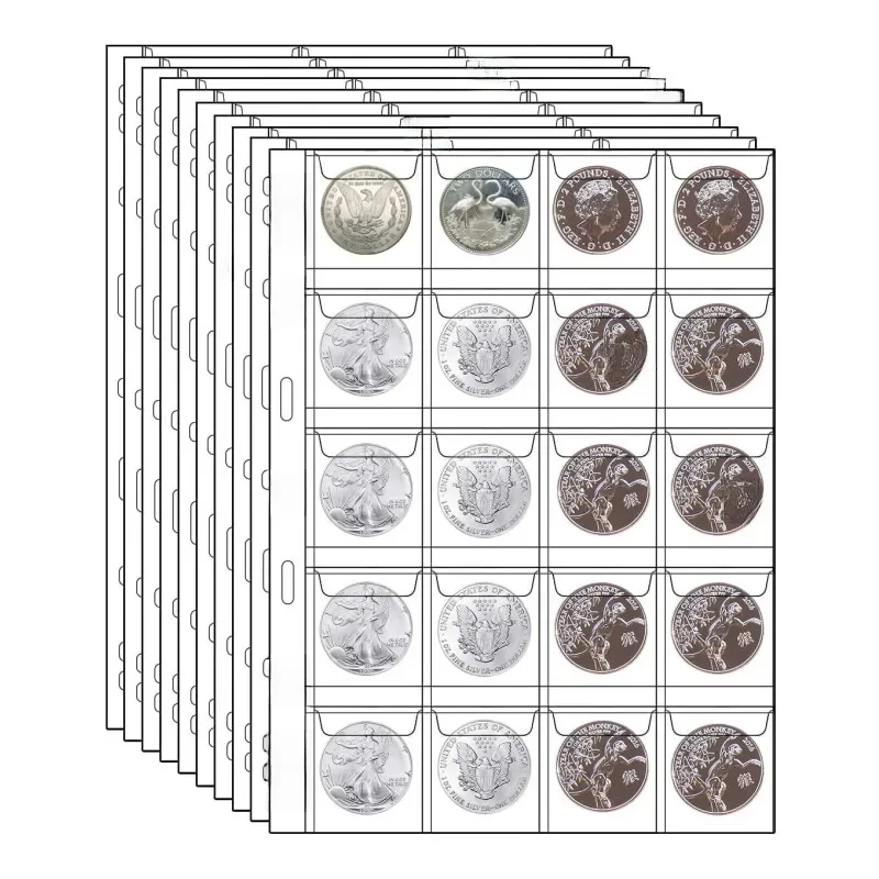 10PCS Album für Münzen Alben 12/20/30/42 Tasche Münzen Sammlung PVC Transparente Innenseiten Münzen