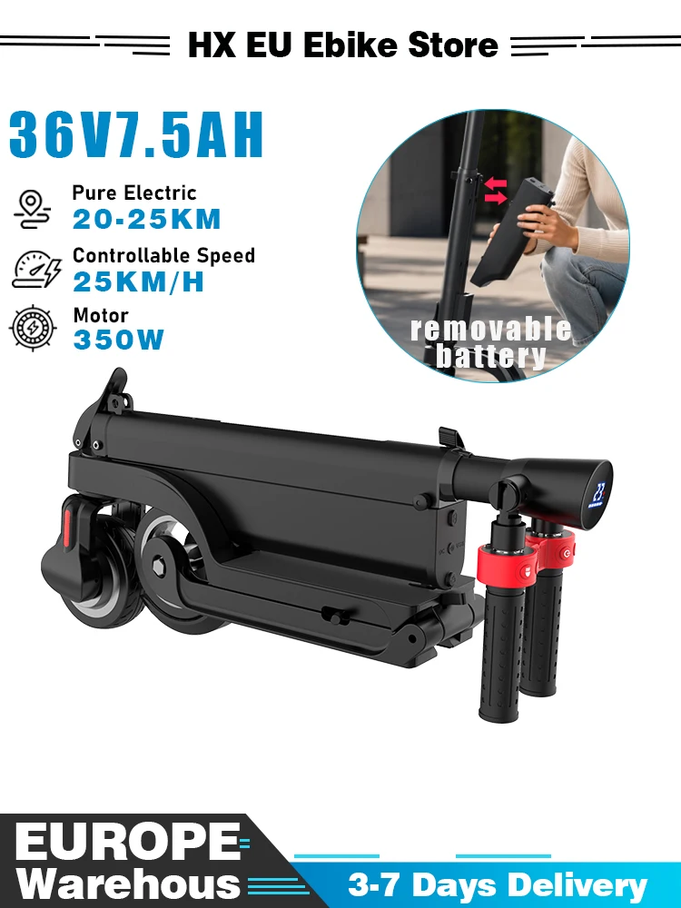 HX X6 25km/h Elektroroller, faltbar, mit Rucksack, für Erwachsene, Pendler-E-Scooter, 36V 7,5Ah, 20/25km Reichweite, Scheibenbremse, 5,5'' E-Scooter