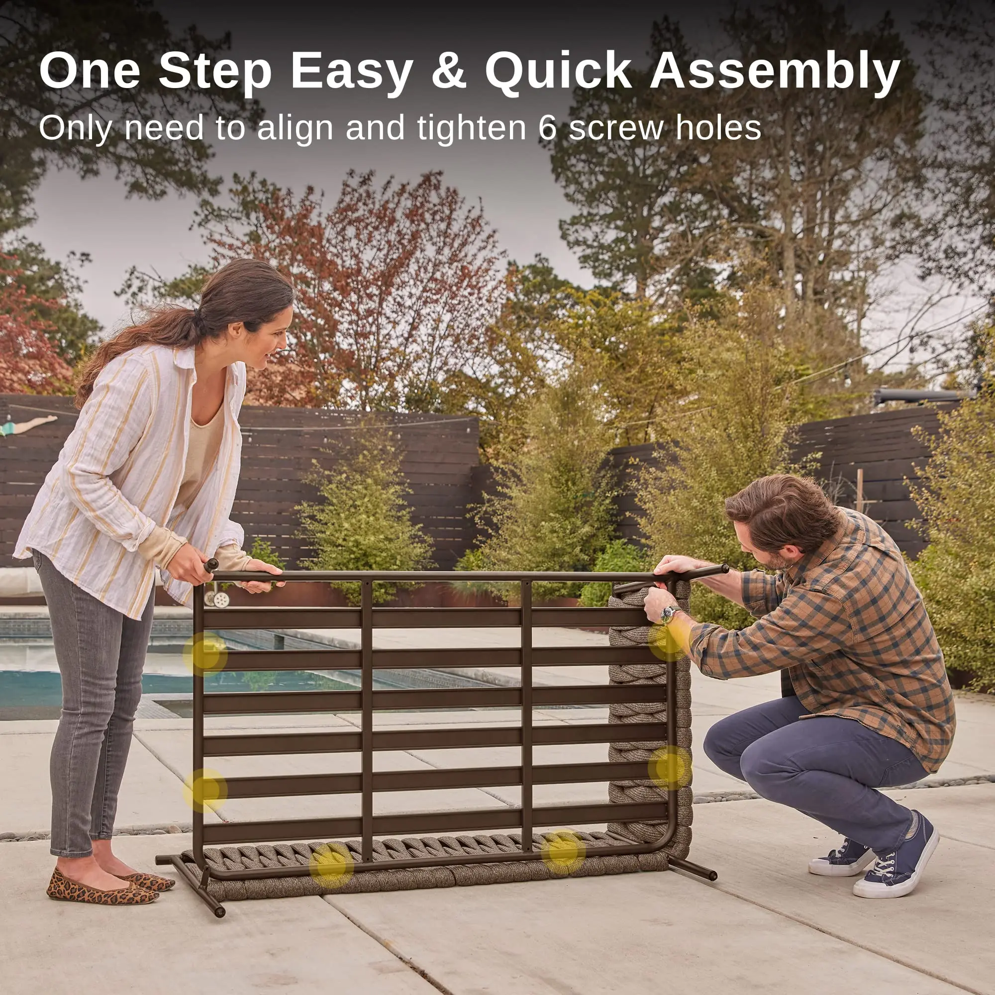 طقم أريكة فناء خارجي حديث، حبل منسوج باللون البيج وإطار معدني وسائد مقاومة للماء للحديقة وبحول السباحة، أثاث خارجي فاخر