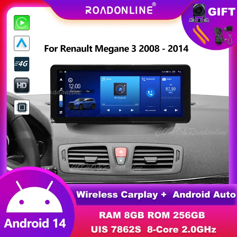 

12.3" For Renault Megane 3 2008 - 2014 Android 14 8-Core 8G+256G Car Multimedia Player Stereo Receiver Radio android Carplay
