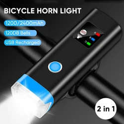 Bicycle Horn Light Bright 2400mAh Bicycle Headlight 2 In 1 Bike Bell Front Lamp USB Recharge Road MTB Cycling Lantern Alarm