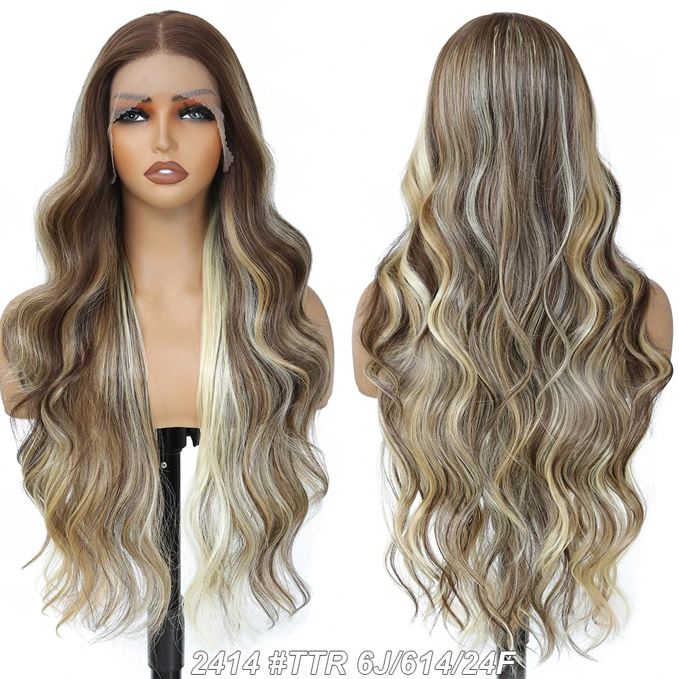 13X6 Water Wave Lace Front Wigs 30inch Bio Synthetic Heat Resistant Fiber Swiss Transparent Loose Curly Frontal Wigs For Women