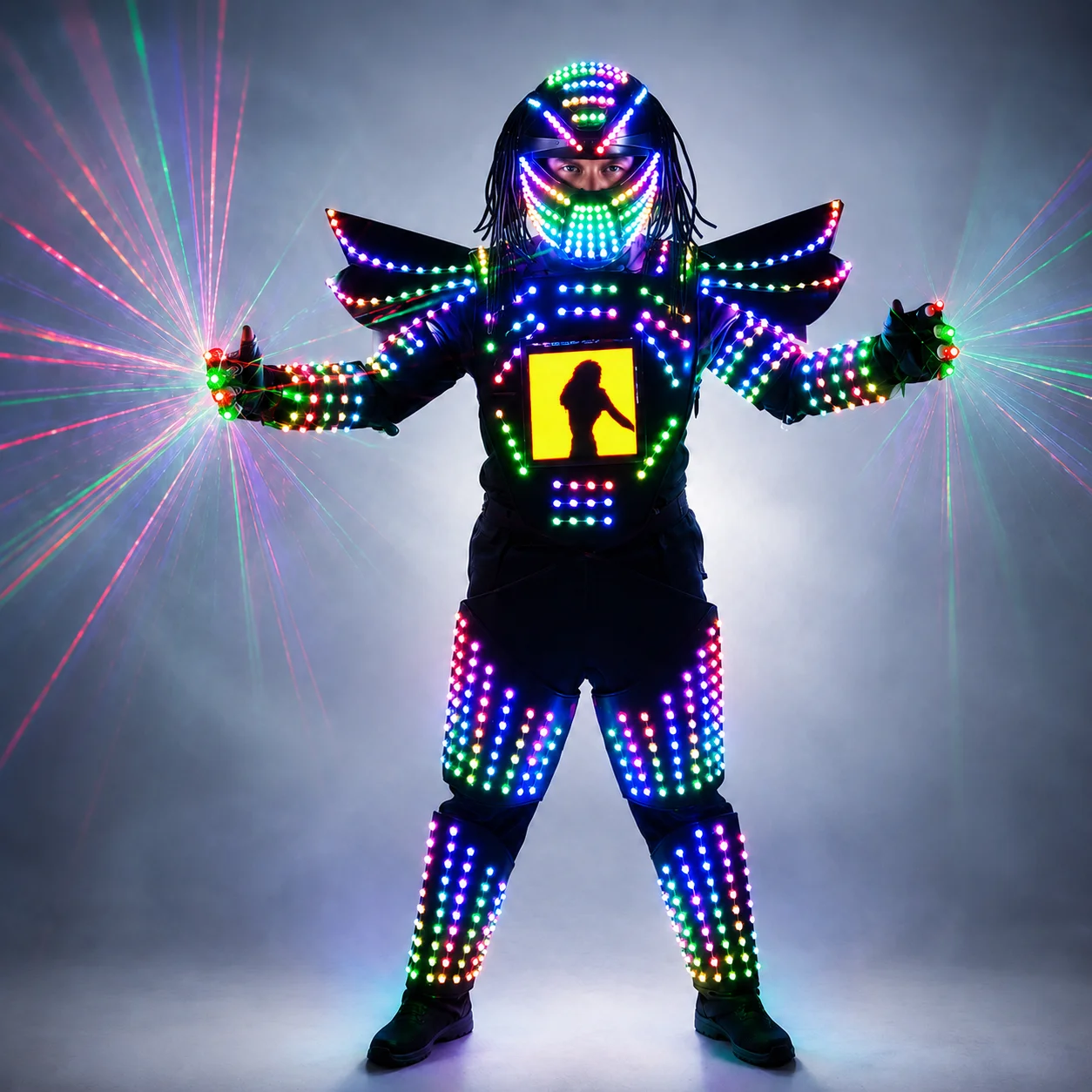 Pixels Led Robot Suit Traje De Robot  Full Color Change Stage Show Singer Party Performance Wear Helmet with Laser Gloves