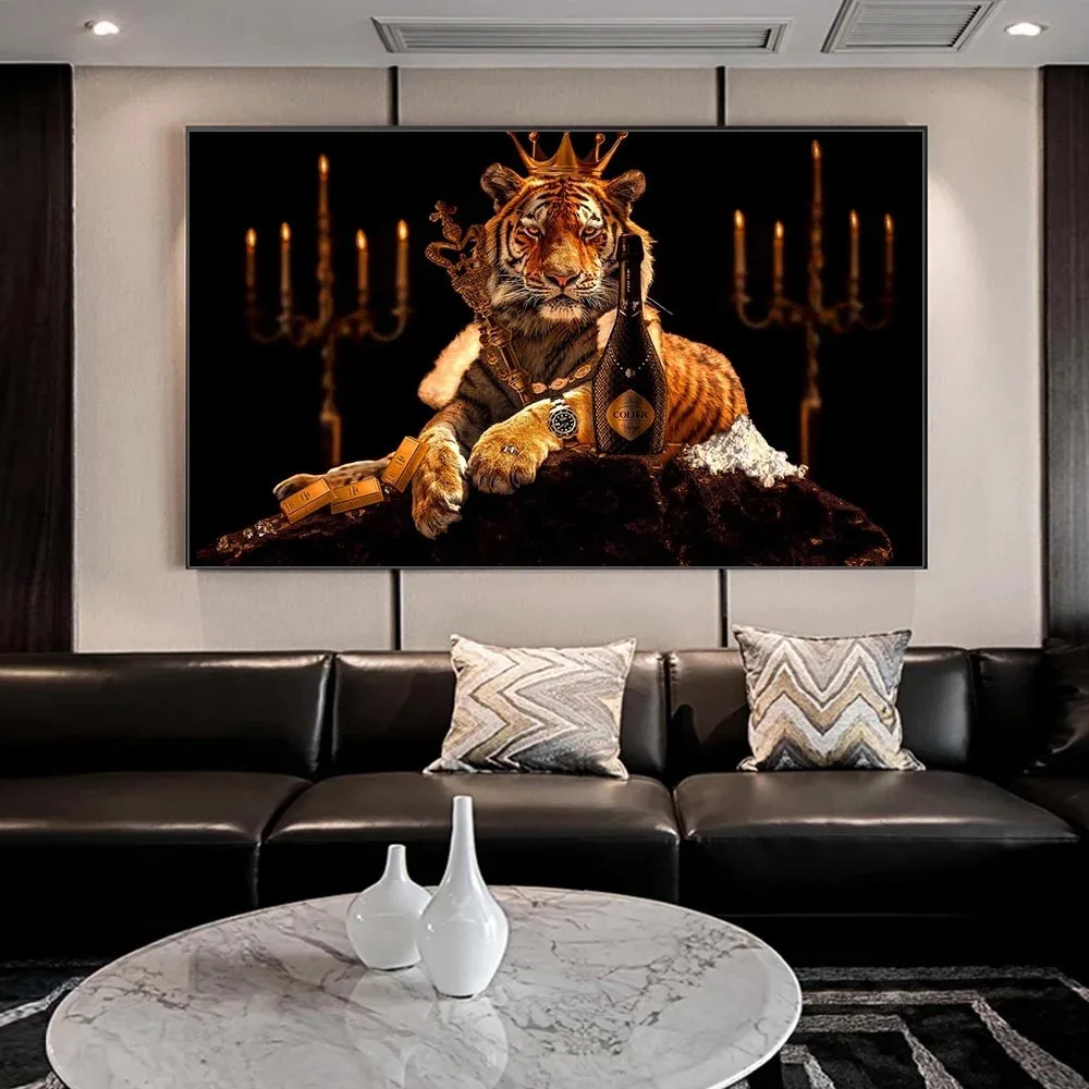 Large Size Animal Poster Wall Art Luxury Tiger King Canvas Prints Paintings Decorative Pictures for Living Room Decor Cuadros