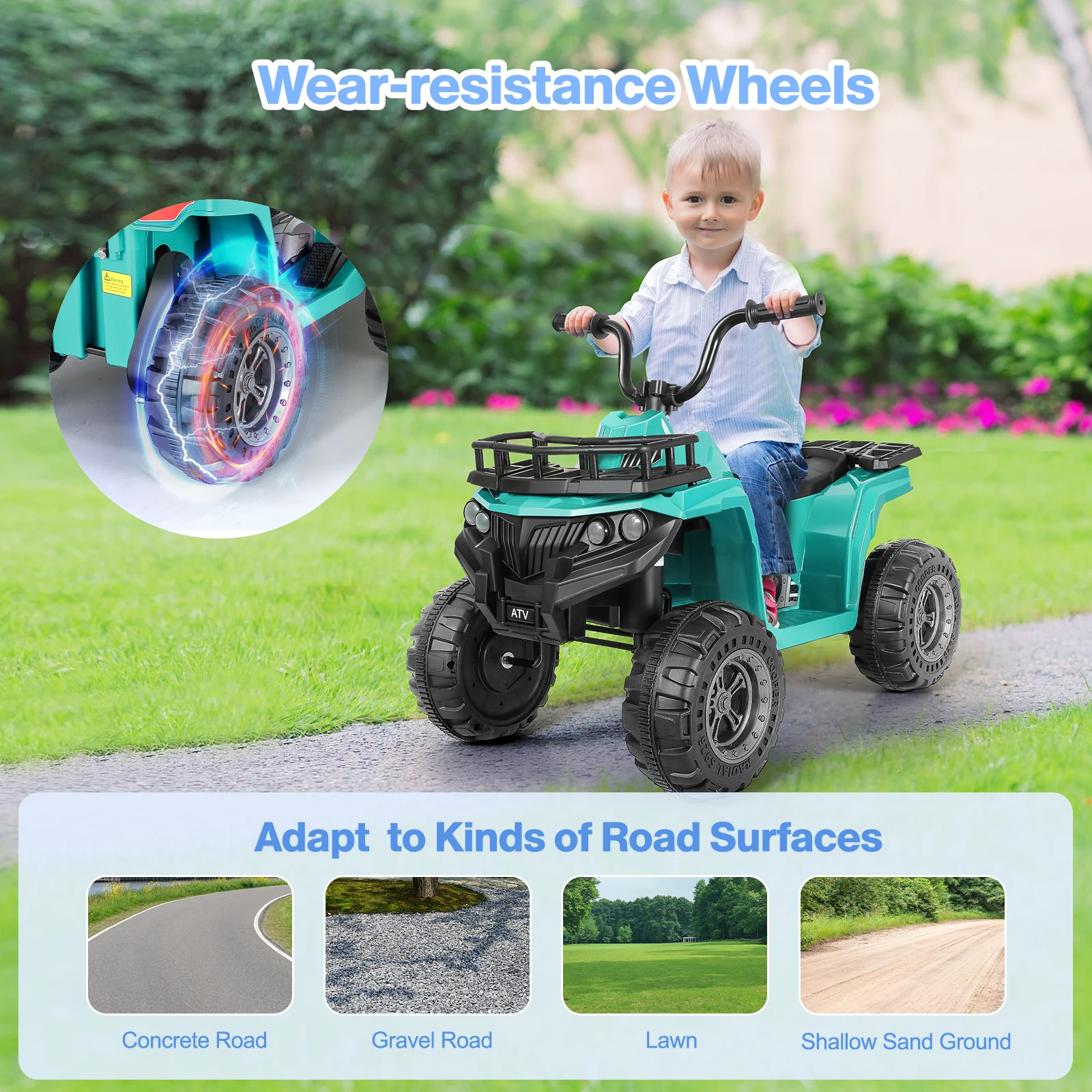 12V Ride on Car Toy for Toddlers with Remote Control, Kids Ride on Electric ATV, 4-Wheeler Quad Ride on Car w/ Bluetooth Music