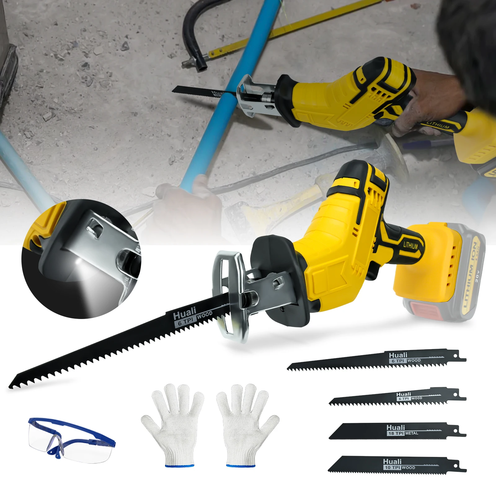 Reciprocating Saw for Dewalt 20V Battery 0-3000SPM Variable Speed with 4 Saw Blades Metal Wood Cutting Saber Saw (No Battery)