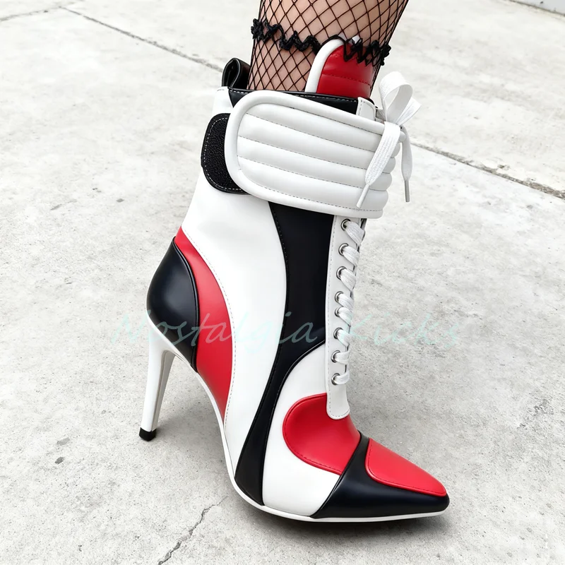 

Модные ботильоны разных цветов на шпильке со шнуровкой, модные ботинки с острым носком и перекрестными ремешками, вечерние женские туфли ручной работы