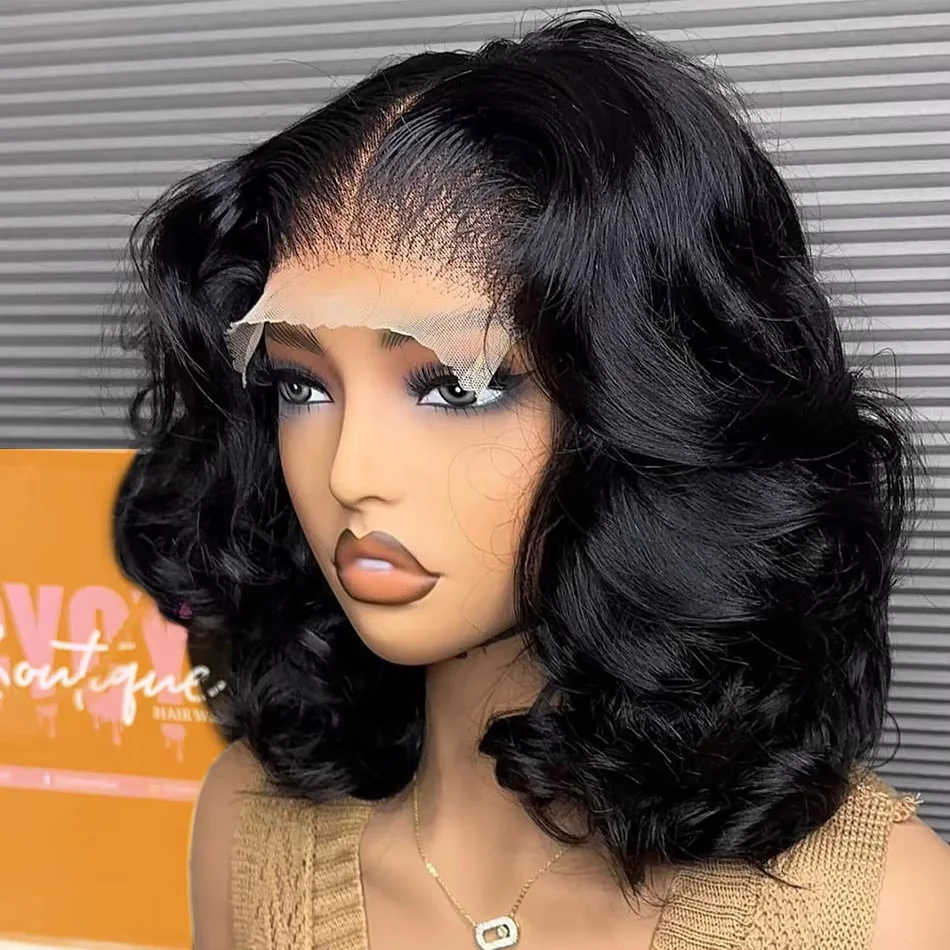 220 Density Body Wave Short Bob 13x4 13x6 Transparent Lace Front Human Hair Wigs 5x5 HD Pre Plucked Lace Frontal Wig For Women