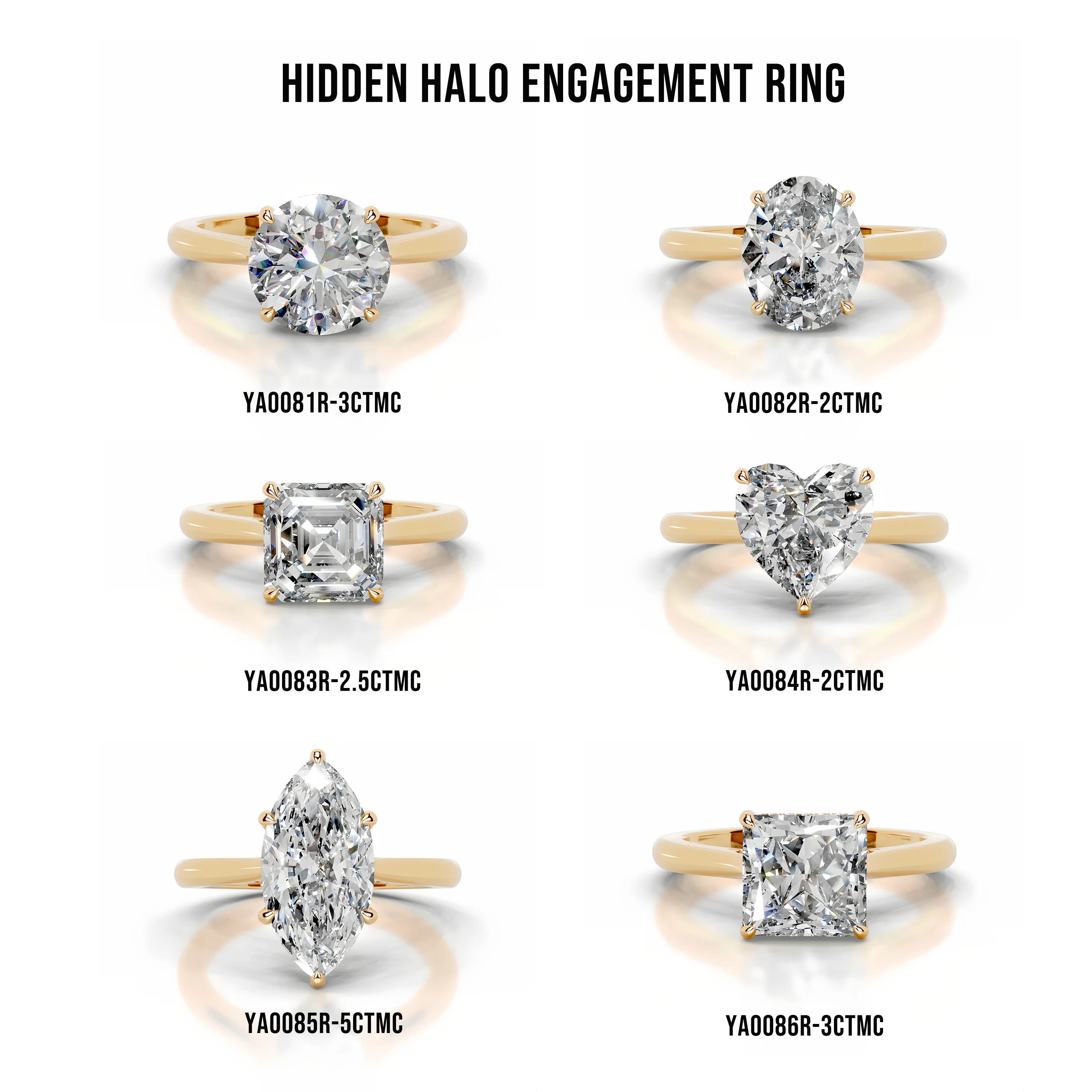 GEM'S BALLET 5CT 8x16mm Marquise Shape Moissanite Solitaire Hidden Halo Engagement Ring in 18K Gold Over 925 Sterling Silver