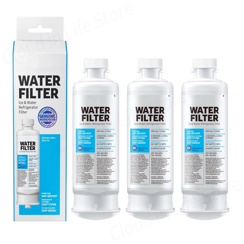 3 Pack Refrigerator Water Filter Set Fit For Samsung DA97-17376B HAF-QIN EXP Genuine Cartridge Compatible Replacement System