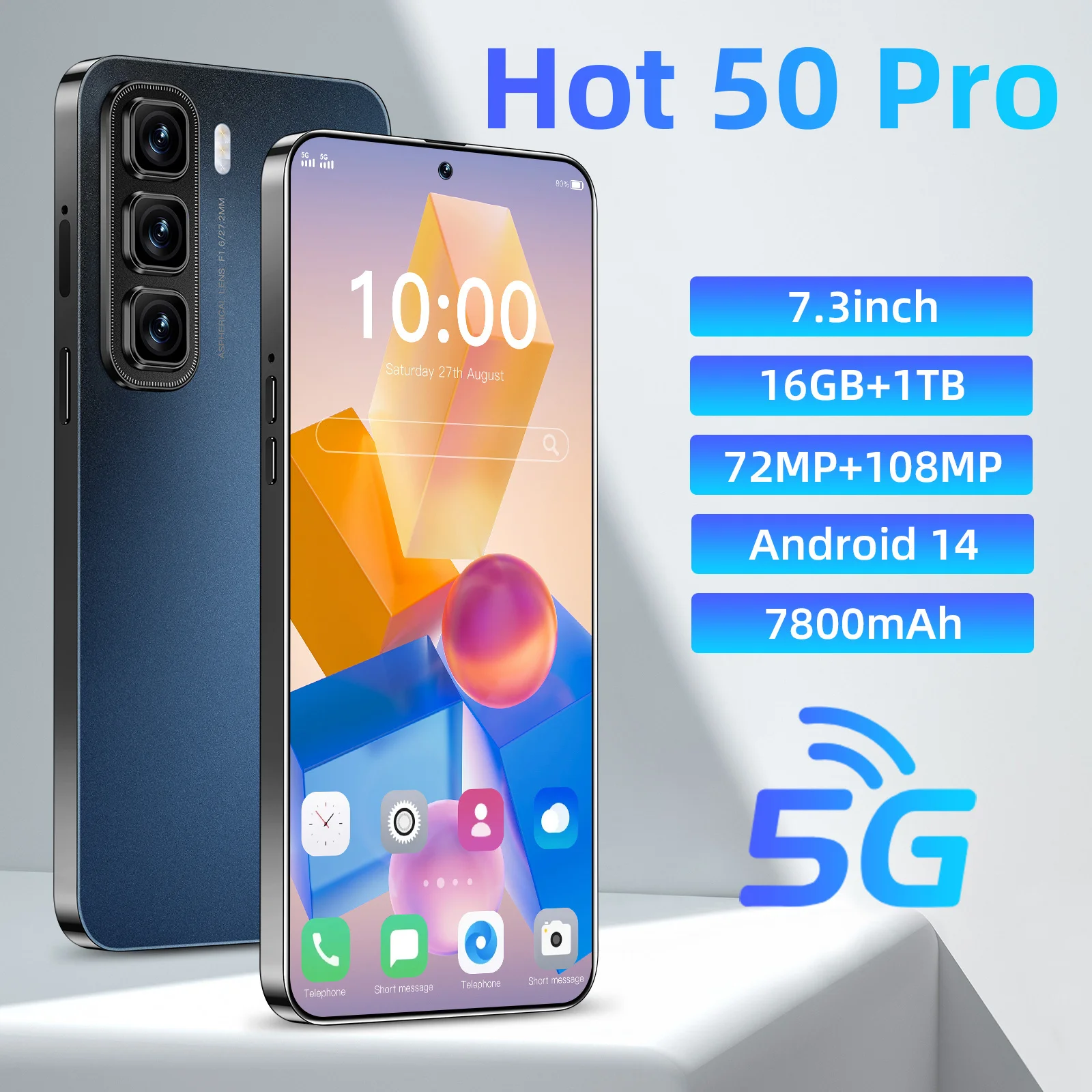 

Hot 50 Pro New 2025 Original Intelligent 5g Dual Card Dual Standby Android 14 System 7800mah Battery Global Version